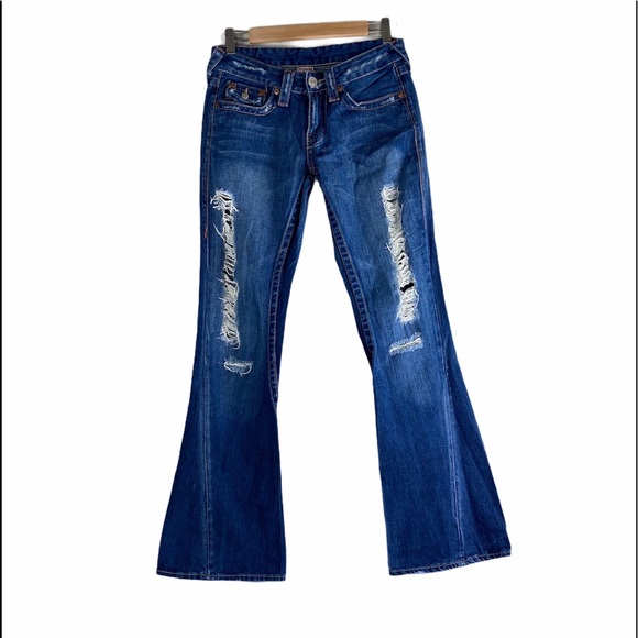 True Religion Joey Distressed Wide Leg Denim Jeans - Picture 7 of 7